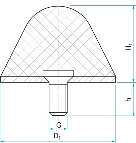 Pryžový doraz kuželový typ.16 - 25x25 M6x12 50ShA tvar 78.16 - N2