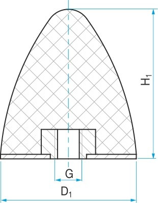 Silentblok - doraz kuželový s maticí typ KP-E 30x30 M8 55ShA - N2