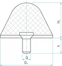 Pryžový doraz kuželový typ.16 - 50x50 M10x20 50ShA tvar 79.16 - N1